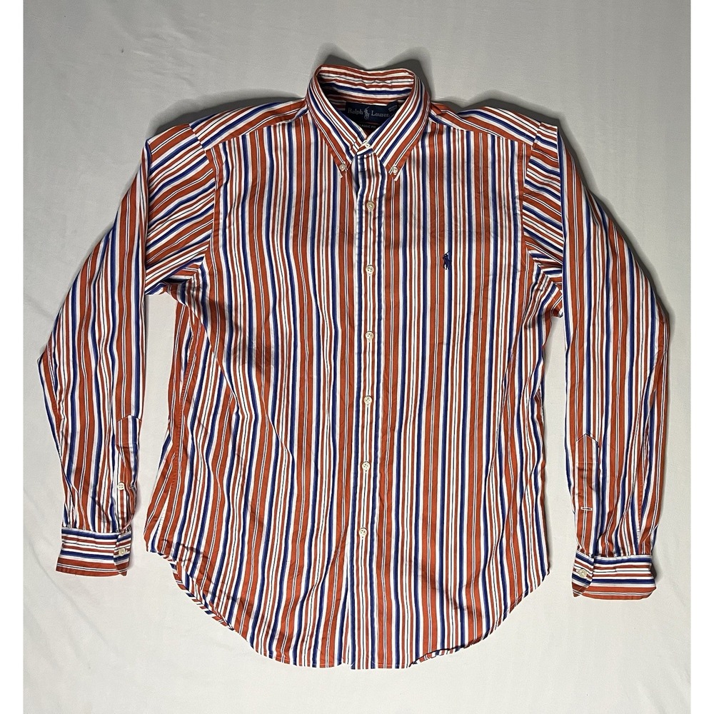 Polo Ralph Lauren Oxford Dress Shirt Men's Medium Stripes Long Sleeve Button Up